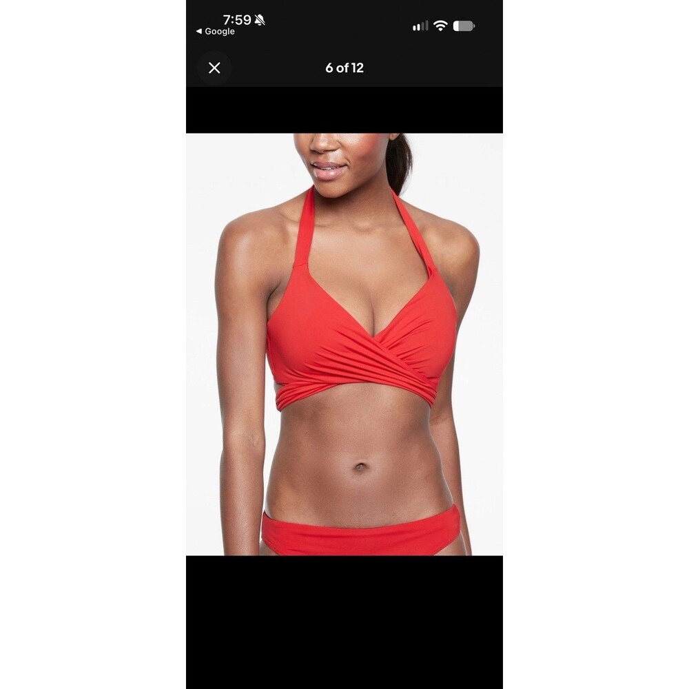 Athleta Bra Cup Wrap Halter Bikini Top, Black SIZE 34D/DD
